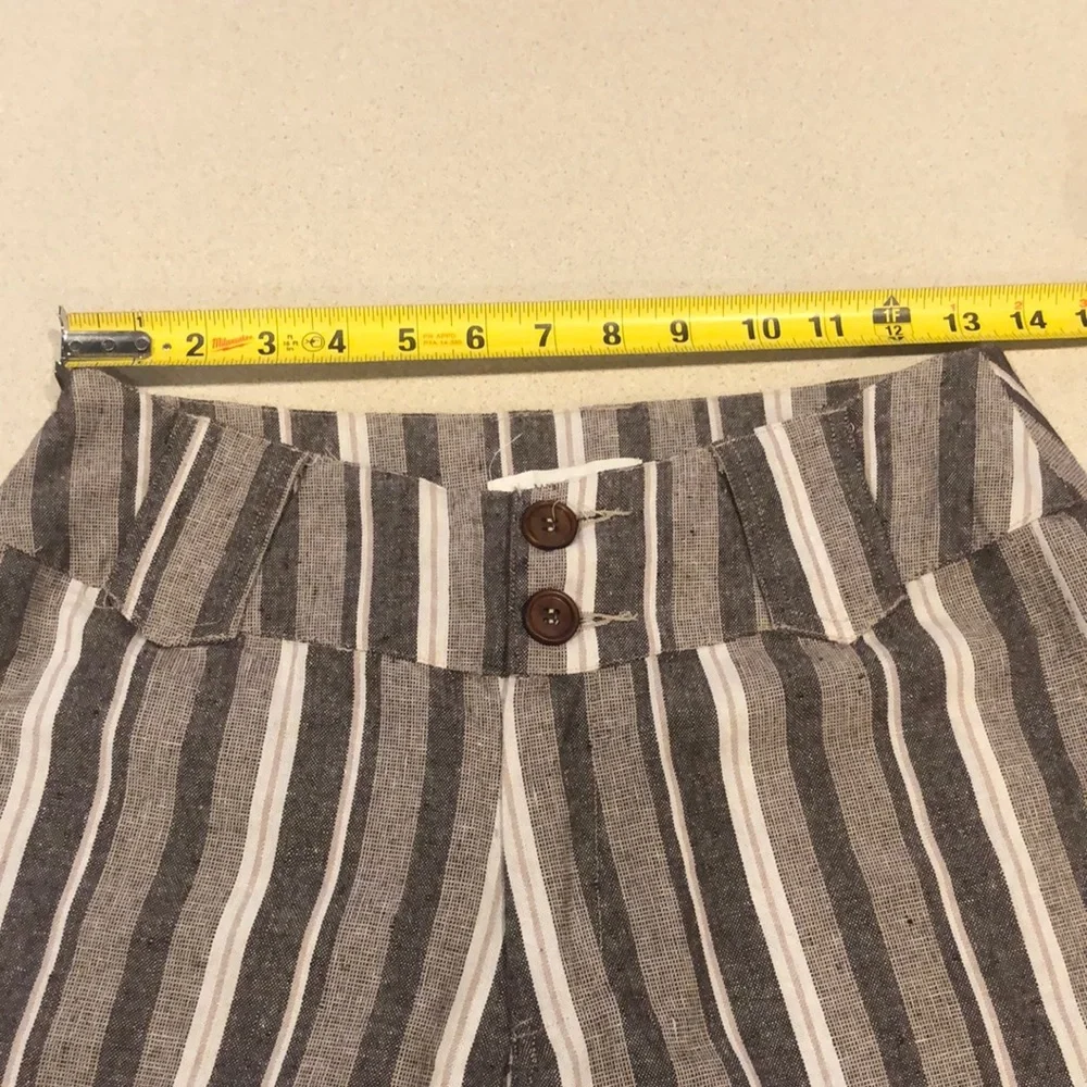 UMGEE STRIPED BELL BOTTOM FRINGED STRIPED PANTS BROWN CREAM SIZE SMALL